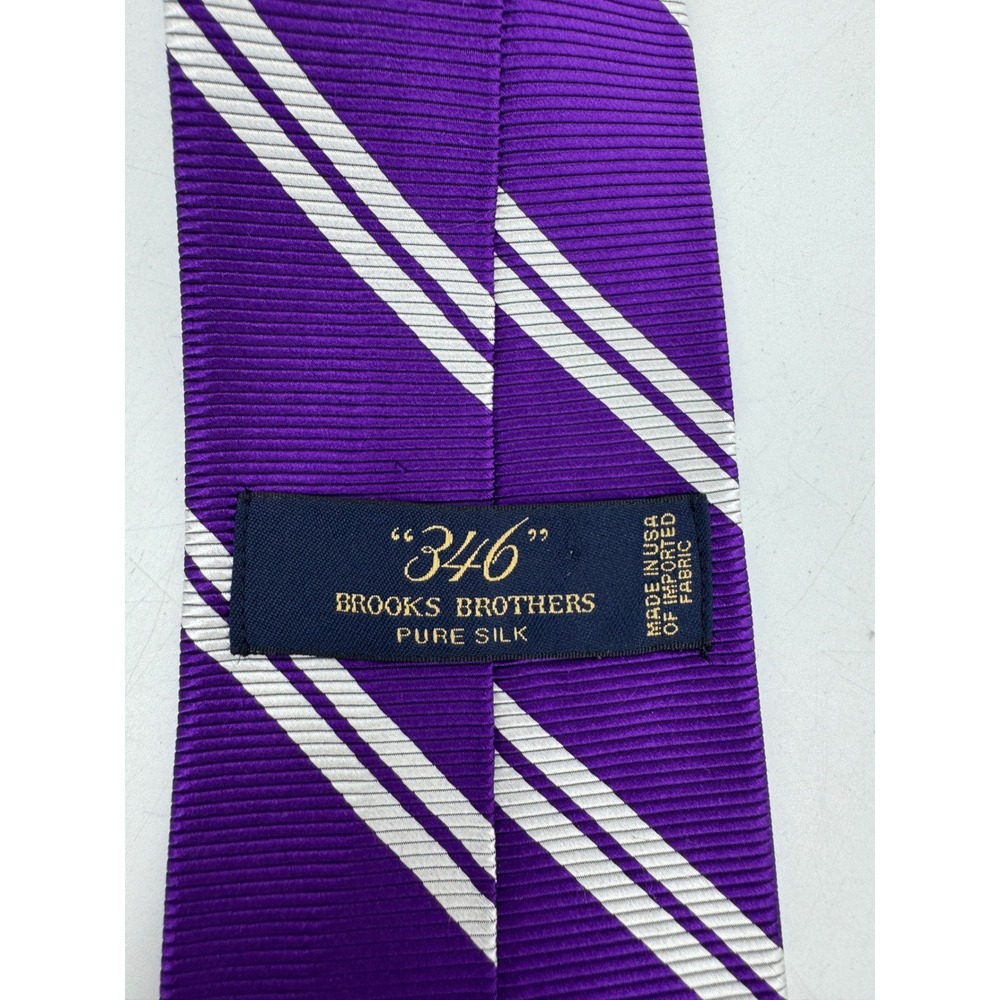 Brooks Brothers 346 Mens Purple White Diagonal Striped Pure Silk Rep Necktie - Picture 4 of 6